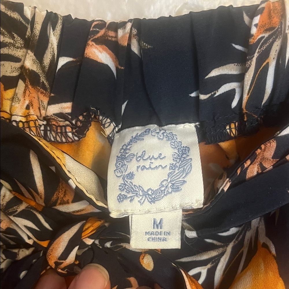 Blue Rain Floral Pull On Black & Orange Silky Straight Leg Pocketed Pants Medium - Picture 2 of 6